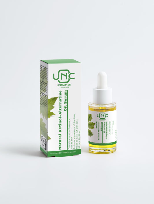 Serum Alternativa ao Retinol da Unnamed Cosmetics com embalagem branca e verde e conta-gotas transparente